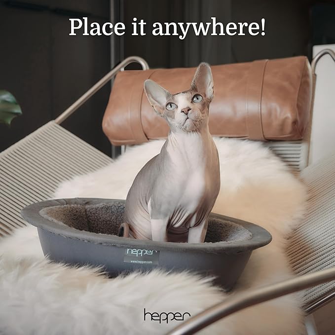 Hepper Cat Nest - Washable Cat Bed with Removable Fluffy Fleece Liner - Cozy Comfy Calming Bed Round Shape - Cat Warming Bed - Donut Bed Desk Ready - Small Bed for Indoor Cats (Grey/Grey)