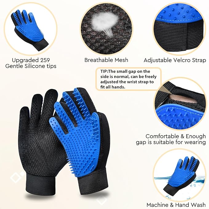 GJEASE Cat Grooming Glove Brush,Self-Cleaning Slicker Pet Brush for Short and Long Haired pats,Dog Bath Brush for Shedding and Grooming,Removes Loose Hair and Tangles,Promote Circulation