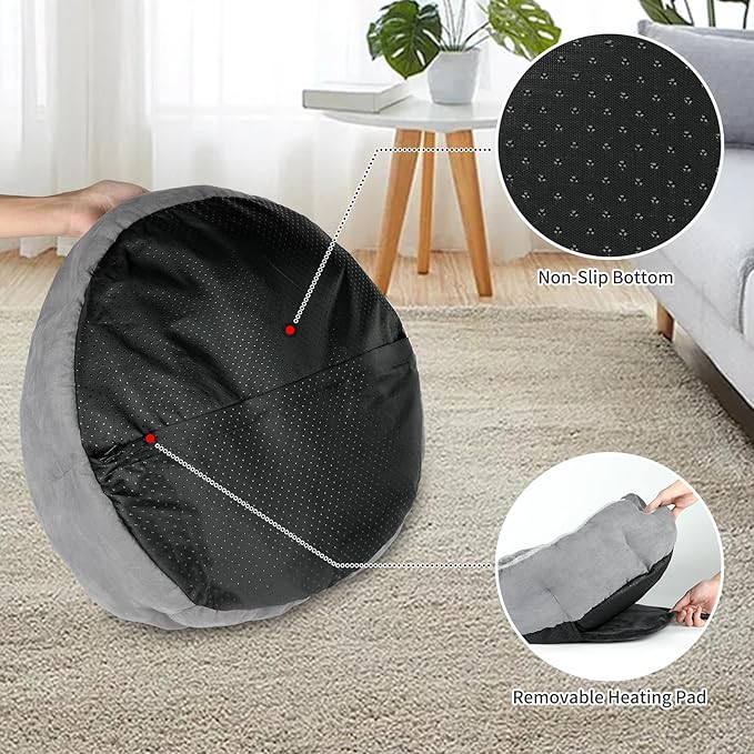 Heated Cat Bed Indoor, 18.5" Soft Heated Pet Bed for Indoor Cats with Timer and Temp Adjustable, Warming Cat Bed Heating Pad for Indoor Cats Kitten Old Cat Senior Cat