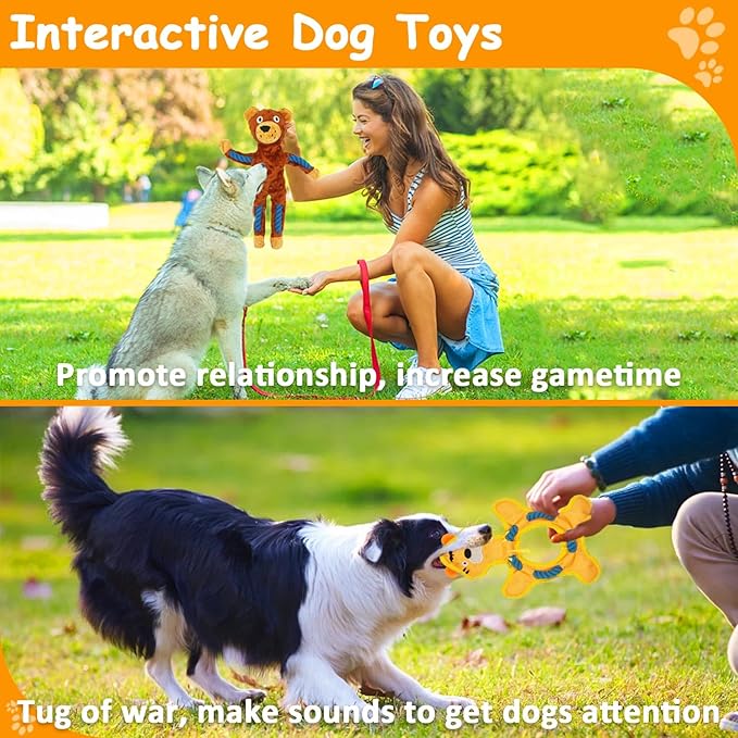 Dog Toys to Keep Them Busy, Plush Tug of War Interactive Rope Dog Toys, Squeaky Chew Toys for Small Medium Large Dogs