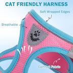SCENEREAL Cat Harness and Leash Set Escape Proof, Adjustable Soft Air Mesh Kitten Harnesses for Girls Boys Small Medium Big Cats, Reflective Light Travel Pet Walking Vest for Puppy Rabbit, Pink S