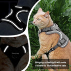 Cat Harness and Leash Set for Walking Escape Proof, Adjustable Soft Kittens Vest with Reflective Strip for Cats, Comfortable Outdoor Vest, Cat Car Leash, Grey, S