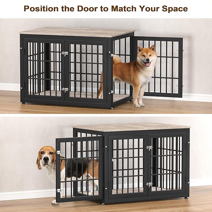 38 Inch Heavy Duty Dog Crate Furniture for Large and Medium Dogs, Decorative Pet House End Table, Wooden Cage Kennel Furniture Indoor, Grey