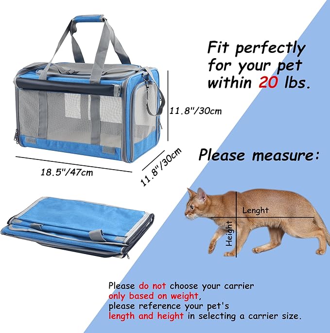 Large Cat Carriers Dog Soft Sided Carriers Cat Soft Sided Carriers Airline Approved Kitten Carrier Reptile Carrier Squirrel Carrier Guinea Pig Carrier(Large_Blue)