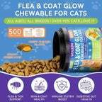 Flea and Tick Prevention for Cats - Cat Flea Treatment with Skin & Coat Support, 500 Crunchy & Creamy Chews, Oral Natural Flea Chewables for Gut & Immunity Support for All Breeds & Ages Chicken Flavor