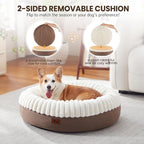 Donut Dog Bed Medium Size Dog, Round Cat Beds for Small Medium Dogs and Cats with Washable Fluffy Faux Fur, Cute Comfort Pet Bed with Anti-Slip Bottom, Cream, 30"