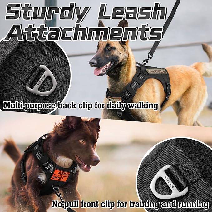 rabbitgoo Tactical Dog Harness for Large Dogs, No Pull Military Service Vest with Handle & Molle, Easy Control for Training Walking, Adjustable Reflective Straps, Black, XL