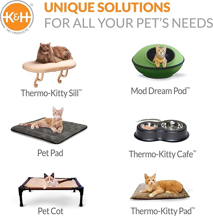 K&H Pet Products Thermo-Kitty Bed Deluxe Indoor Heated Cat Bed Mocha/Leopard Large 20 Inches