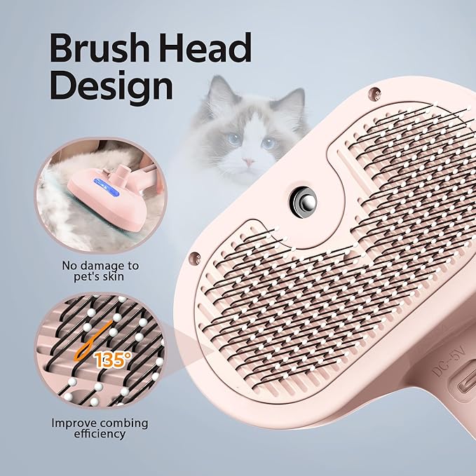 Pet Grooming Brush with Electronic Mist Spray - Gentle Deshedding Tool for Cats & Dogs, Pet Steam Brush，Reduces Shedding, Soft Bristles, Promotes Healthy Coat-Comes with a hair smoothing comb-Red