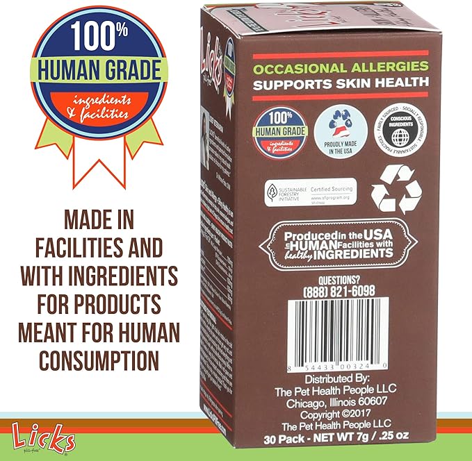 Licks Pill-Free Dog Skin & Allergy - Omega 3 Dog Allergy Relief - Vitamins & Supplements for Itch Relief - Turmeric Supplement for Skin - Gel Packets - 30 Use