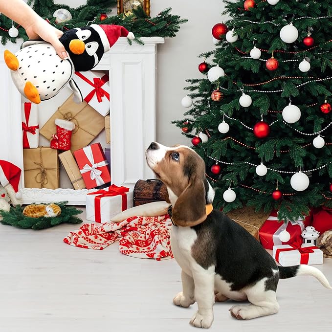 Dog Toys Squeaky Interactive Puppy Teething Chew Toy Stuffed PP Cotton Crinkle Sound Paper Tail,Penguin Shape for Large Medium Small Breeds Indoor Outdoor Play