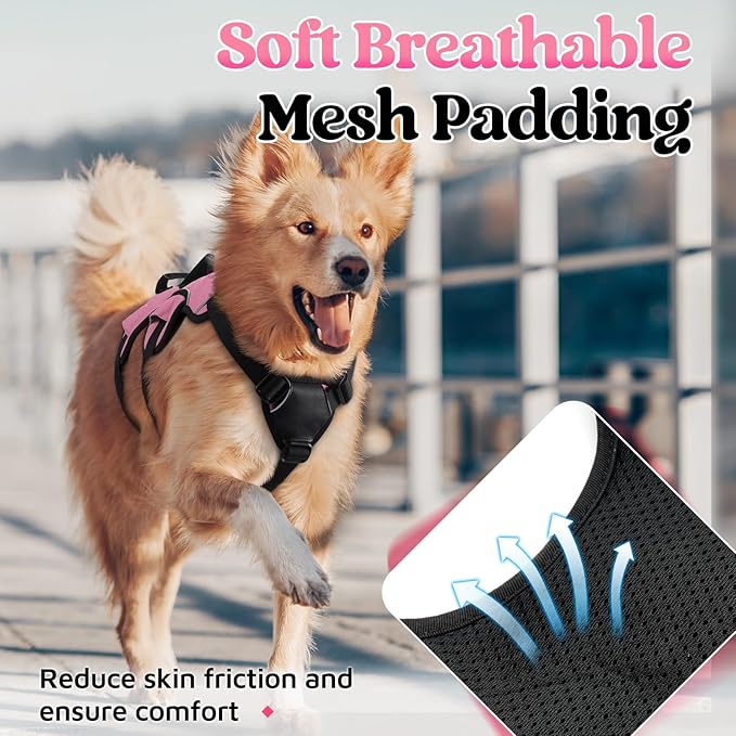 rabbitgoo Escape Proof Dog Harness Large Dogs, Soft Padded Full Body Pet Harness, Reflective Adjustable No Pull Vest with Lift Handle and Leash Clip for Walking Hiking, Light Pink, XL
