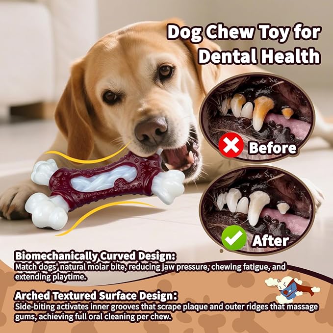 Dog Toys for Aggressive Chewers, Indestructible Dog Chew Toy for Large Dogs, Tough Dog Toys to Keep Them Busy for Small Medium Large Breed, Dog Chew Bone Toy, Bacon Flavor (Red Bone)