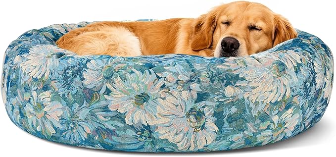 Dog Calming Beds for Small Medium Large Dogs - Round Donut Washable Puppy Dog Bed, Anti-Slip Faux Fur Fluffy Donut Cuddle Anxiety Cat Pet Bed (36" Flower)