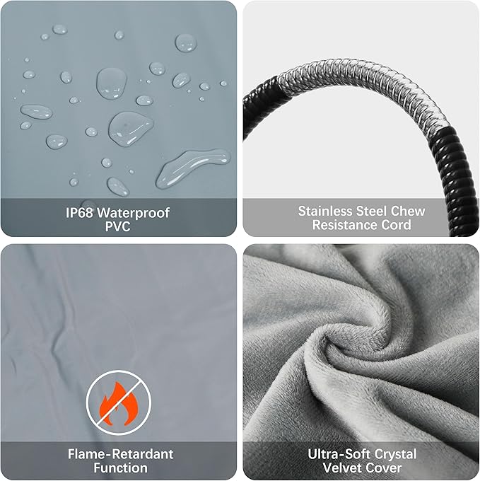 azuza Pet Heating Pad for Dogs and Cats, 6 Adjustable Temperature with Timer, Waterproof and Chew-Resistant Cord, Comfortable Fabric Dog Heating Mat, Auto Power-Off(16"x28")