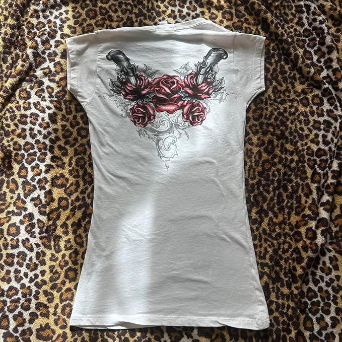 Gothic Tees for Women Y2K Grunge Graphic Short Sleeve Crew Neck T-Shirts 90s Vintage Aesthetic Emo Clothes