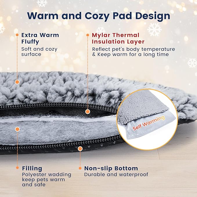 Miguel Self Warming Cat Bed for Indoor Cats, 24 x 18 inch Self Heating Pads for Outdoor Cat House, Non Electric Dog Pad Thermal for Small Dog, Washable Kitten Mat with Removable Cover(Gray,S)
