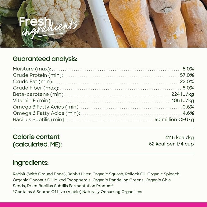 Smallbatch Freeze Dried Dog Treats, Superfood Food Topper Rabbit Bites for Dogs & Cats, Probiotics, Organic Ingredients, High Protein, Grain Free Healthy Treat & Food Topper, Made in the USA, 7 oz Bag