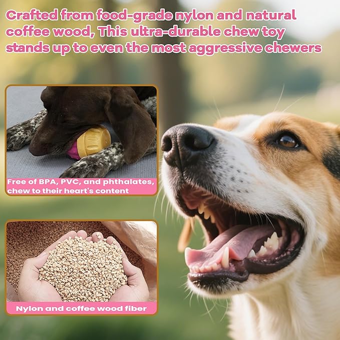 Interactive Dog Toys, Frozen Treat Dispensing for Aggressive Chewers, Indestructible Nylon Chew Toy, Slow Puzzle Feeder for Healthy Eating, for Small Medium Large Breed to Keep Them Busy, Pink