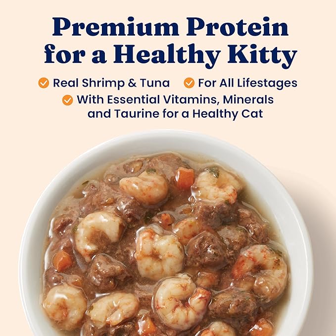Solid Gold Wet Cat Food Shreds in Gravy - Healthy Canned Cat Food Made w/Real Tuna, Shrimp, Vitamins, Minerals & Taurine - Grain Free & Gluten Free Canned Meals for Cats & Kittens - 24ct/3oz Can