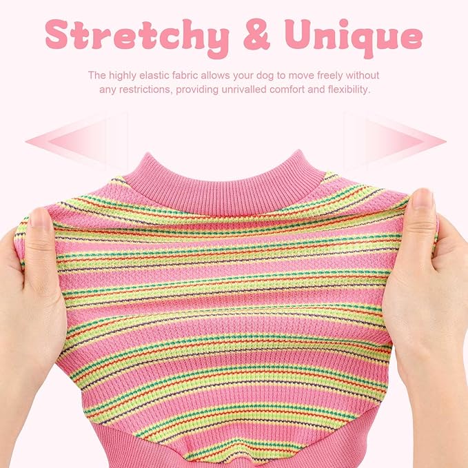 Dog Shirt, Pet Clothes for Chihuahua, Yorkie Teacup Costumes Striped, Small Dogs Sleeveless Tank Top Vest, Breathable Cotton Puppy T-Shirt, Cat Apparel Outfit (Pink, S)