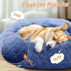 JOLLYVOGUE Calming Dog & Cat Bed for Large Dogs, Anti-Anxiety Donut Cuddler Cozy Soft Round Bed with Anti-Slip Bottom, Fluffy Faux Fur Plush Cushion Beds for Medium Dogs (36")