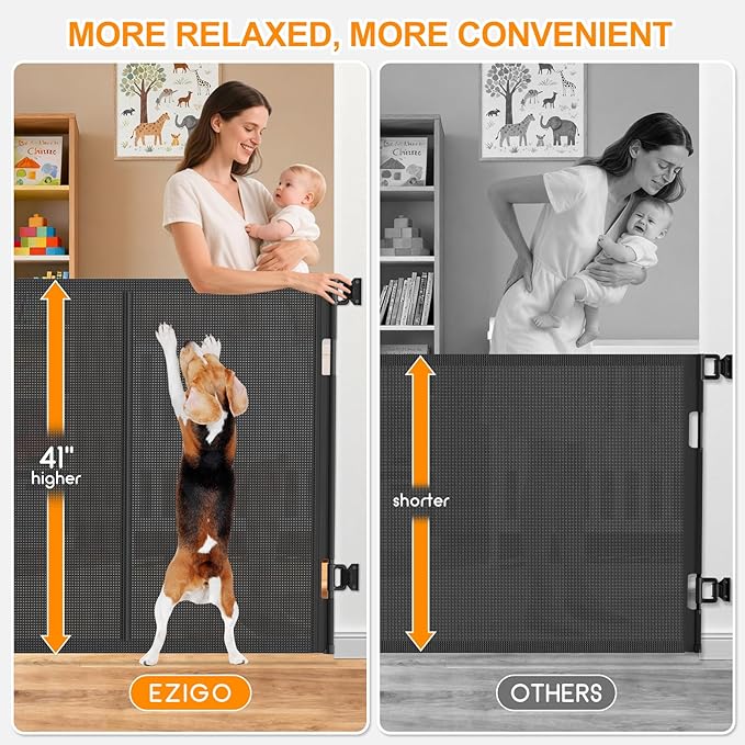 120 Inch Retractable Baby Gates Extra Wide, 41 Inch Reinforced Extra Tall Gate for Large Openings, Mesh Safety Gate for Kids Pets, Retractable Dog Gate for Stair Hallways Doorway Indoor Outdoor, Black