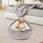 Cat Beds & Dog Bed with Cover Cave, Dog Beds for Small Dogs, Round Soft Plush Donut Calming Pet Bed for Indoor Cats or Small Dog, Washable Puppy Bed with Non-Slip Bottom-20inch