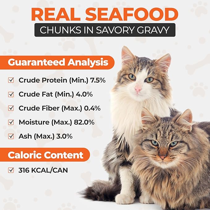Chef Scoochie's Tender Seafood Chunks in Gravy Wet Cat Food - Easy Open Pop-Top Cans - Protein & Essential Nutrients - Gourmet Meal for Indoor & Outdoor Cats 12 Cans (14 oz e.)