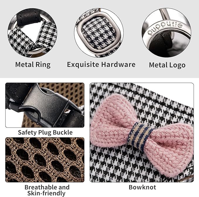 Puppytie No Pull Small Dog Harness with Multifunction Dog Leash,Lightweight Soft Adjustable No Choke Escape Proof Pet Harness Vest Pet Harness Vest,Knitted Black-White,S