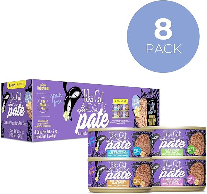 Tiki Cat After Dark Soft Pate Wet Cat Food, Variety Pack, 5.5 oz. Can (8 Count)