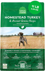 Open Farm, Ancient Grains Dry Dog Food, Protein-Rich & Nutrient Dense, 90% Animal Protein Mixed with Non-GMO Fruits, Veggies and Superfoods, Homestead Turkey Recipe, 11lb Bag