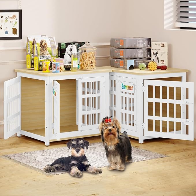 EasyCom Heavy Duty Dog Kennel Indoor with Name Tag, 27" Dog Crate Furniture for Small Dogs, Double-Doors Sturdy Metal Dog Cage for Anxiety Dog, Decorate House as TV Stand, End Table, Bedside Table