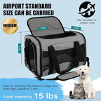 Carriers Soft-Sided Pet Carrier Case for Small Medium Cats Dogs Puppy Under 15 lbs,Airline Approved Cat Carrier with 4 Ventilated Windows (Medium,Grey&Black)