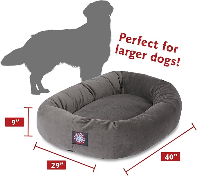 Majestic Pet 40 Inch Suede Calming Dog Bed Washable 40x29x9 (Inch) – Cozy Soft Round Donut Dog Bed with Spine Support for Dogs to Rest Their Head - Pet Bed Large – Gray