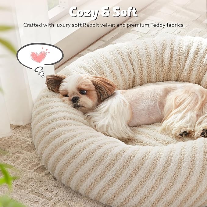 MIXJOY Donut Dog Bed for Small Dogs, Washable Donut Small Puppy Bed, Round Cat Beds with Anti Slip Bottom, Calming Dog Beds with Removable Zipper Cover, 23"x23"x8", White