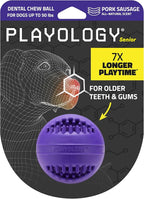 Playology Dog Toys | Dental Chew Ball Gentle on Gums | Medium Pork Sausage Scented Toy - Easy to Clean and Made from Non Toxic Materials