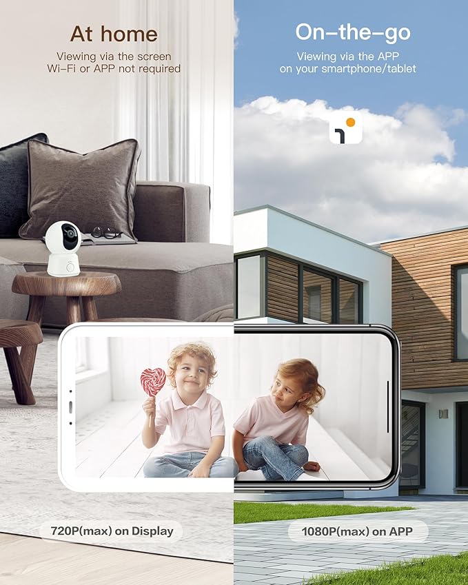 ARENTI WiFi Baby Camera Monitor B2 Kit 2025 Upgraded, 5-inch Wireless Display, Smartphone App, Encrypted Connection, Lullaby, Super Night Vision, Auto Tracking, Temp Sensor, Support Local Storage