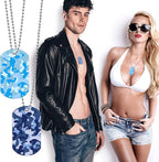 Saintrygo 48 Pcs Camouflage Dog Tags Military Acrylic Army Dog Tags Party Favors Camo Party Favors Include 24 Camo Necklaces with 24 Beaded Chains for Kids Men Women(Green, Blue, Khaki, Gray)