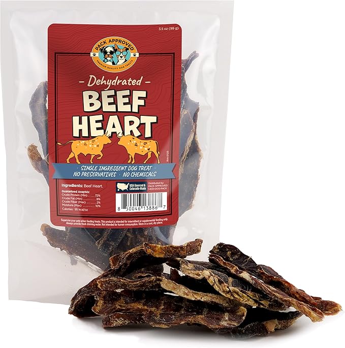 Beef Heart for Dogs - Dehydrated Beef Jerky Dog Treats - Single Ingredient Treat for Training or Reward - 100% Natural Treats - 3.5oz