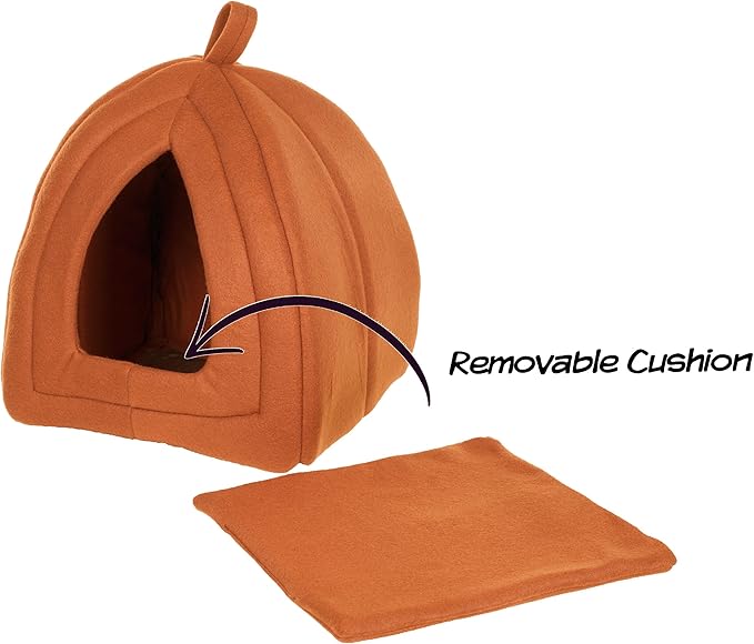 Cat House - Indoor Cat Bed with Removable Foam Cushion - Pet Tent for Kittens, Rabbits, Guinea Pigs, and Other Small Animals by PETMAKER (Brown)