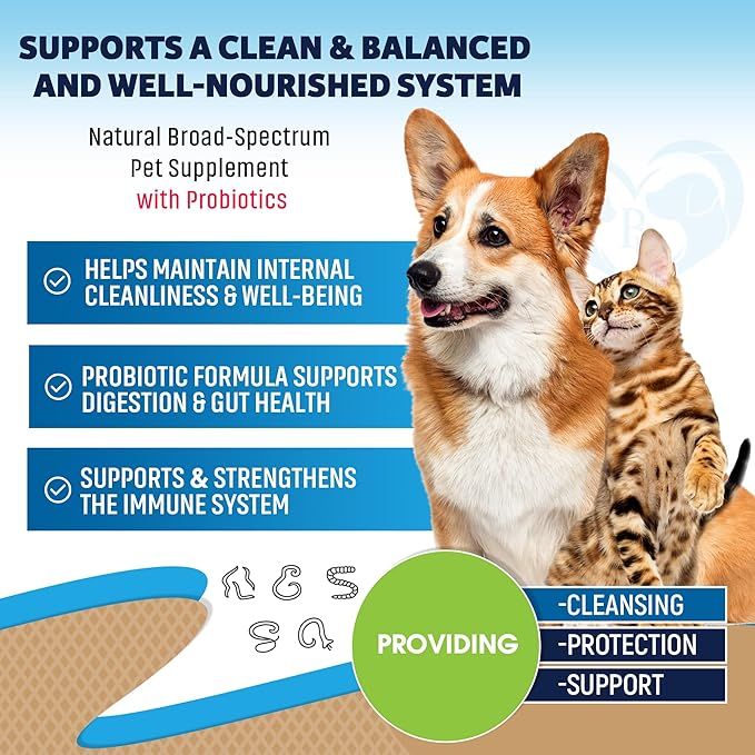 Natural Intestinal Defense for Dogs & Cats – Herbal Cleanse with Wormwood, Black Walnut & Probiotic – Promotes Healthy Gut & Flora Balance – Advanced Broad Spectrum Formula – Made in USA