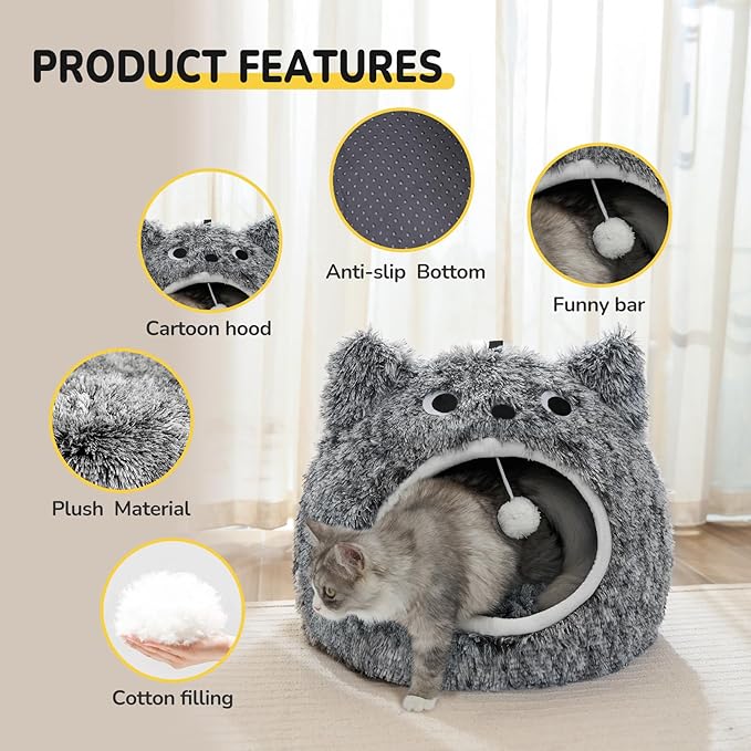 CATISM Cat Bed, Cat Beds for Indoor Cats, Cat Cave, Cat Cave for Indoor Cats, Cat Bed Cave, Large Cat Beds, Cozy Hooded Cat Bed with Soft Cushion, Removable Washable Cat Beds Keep Warm
