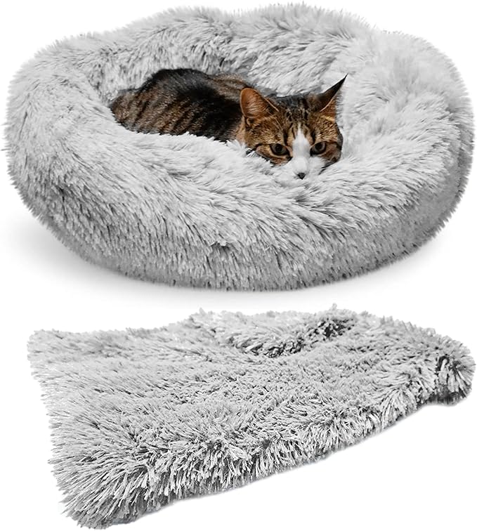 Whiskers & Friends Pet Bed Mat, Small Dogs & Cats Bed, Plush Faux Fur, Round, 23x23x7 inches, 25 lbs Weight Capacity, Orthopedic, Self-Warming, Machine Washable