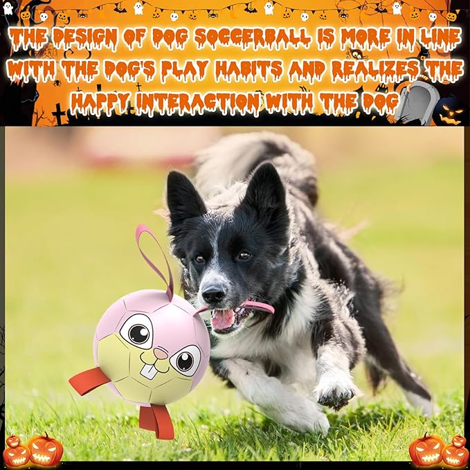 QDAN Rabbit Dog Toys Soccer Ball with Straps, Easter Day Dog Toys for Medium Small Dogs (6 Inch)