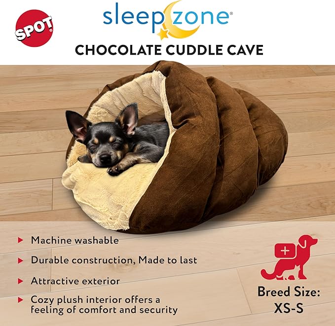 SPOT Sleep Zone Cuddle Cave - Cat Cave Bed for Indoor Cats and Mini Dogs, Durable, Comfortable, Washable for Kittens and Puppies under 10 lbs and 12 inches Long, Chocolate Color