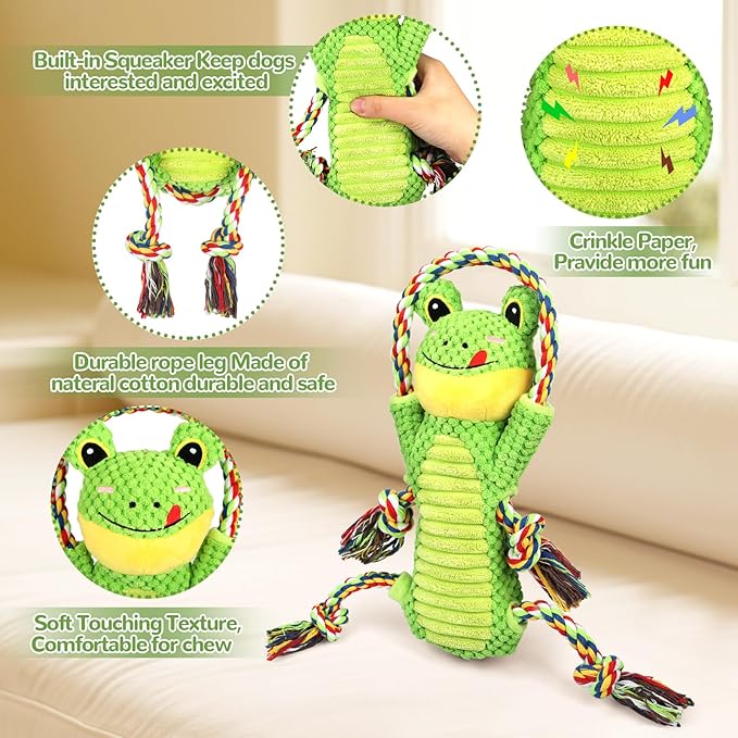 Plush Dog Toy with Crinkle Paper and Ropes - Small Interactive Puppy Toys for Medium to Large Dogs