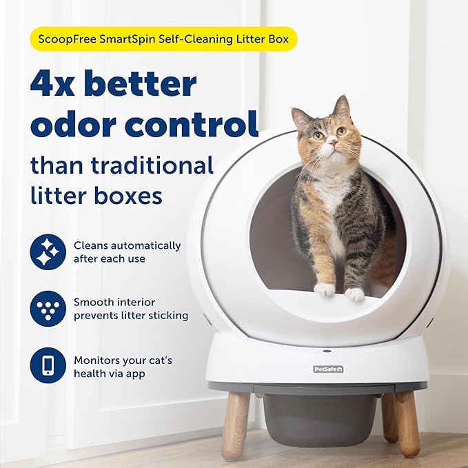 PetSafe ScoopFree SmartSpin Self-Cleaning Cat Litter Box - Advanced Odor Control Technology, App Controlled with Health Monitoring