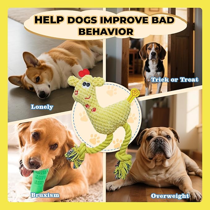 Squeak Plush Dog Toys for Small & Medium Breeds, Chew Resistant Rope to Keep Them Busy for Puppy Teething Chewing, Interactive Indoor/Outdoor Play, Best Pet Gift, Yellow Deer