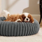Bedsure Donut Medium Dog Bed - Washable Faux Fur Dog Bed Medium Size Dog with Corduroy Fleece & Anti Slip Bottom, Round Pet Beds with Removable Cover, Warm Grey, 30x30x8 inches